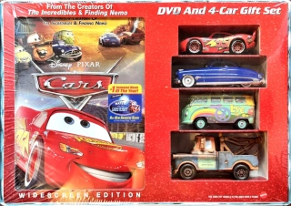Cars (Auta) - DVD (Angličtina) + 4 autíčka - Lightning McQueen (Blesk) + Doc Hudson + Fillmore + Mater (Burák)
